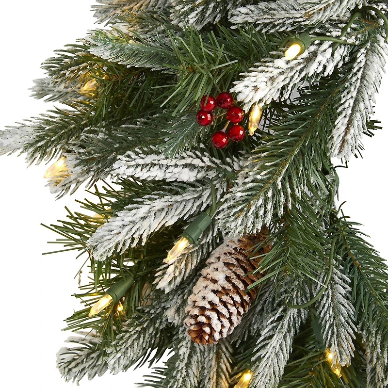 Nearly Natural 24in. Snowed With 50 Warm White Led Lights And Pine Cones Pre-Lit Wreath