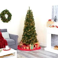 Nearly Natural 6 1/2 Foot Cashmere Slim Pine With 660 Bendable Branches And 350 Warm White Lights Pre-Lit Christmas Tree