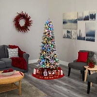 Nearly Natural 5 Foot Mountain Flocked Fir With 379 Bendable Branches And 50 Multi Color Globe Bulbs Pre-Lit Christmas Tree