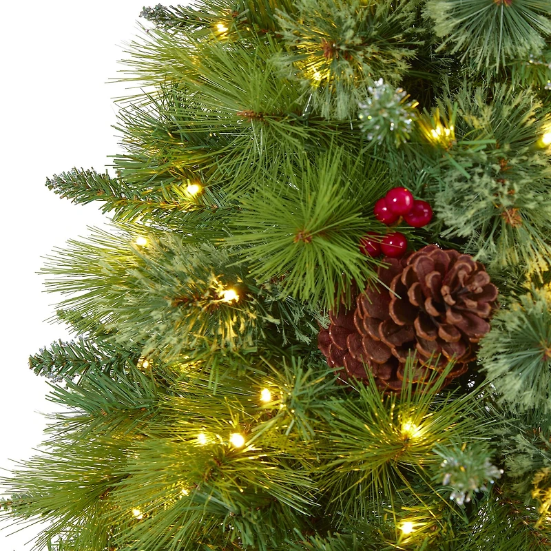 Nearly Natural 6 Foot Mixed Pine With Pine Cones And Berries And 350 Clear Led Lights Pre-Lit Christmas Tree