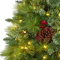 Nearly Natural 6 Foot Mixed Pine With Pine Cones And Berries And 350 Clear Led Lights Pre-Lit Christmas Tree
