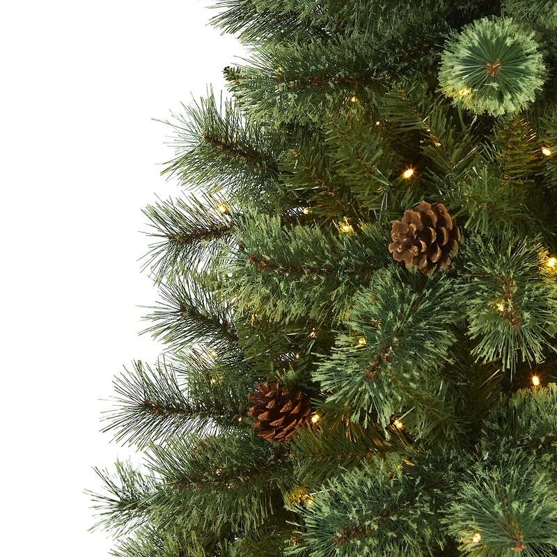 Nearly Natural 6 Foot Pine With Pine Cones Pre-Lit Christmas Tree