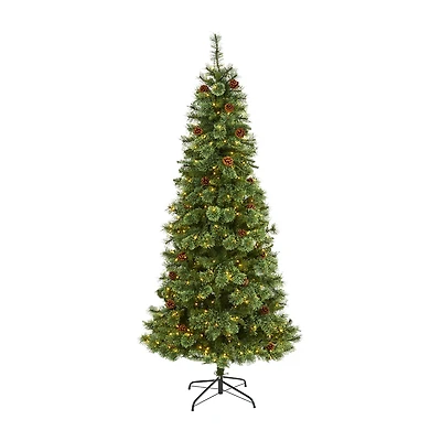 Nearly Natural 7 Foot Pine With Pine Cones And 400 Clear Led Lights Pre-Lit Christmas Tree