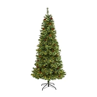 Nearly Natural 7 Foot Pine With Pine Cones And 400 Clear Led Lights Pre-Lit Christmas Tree