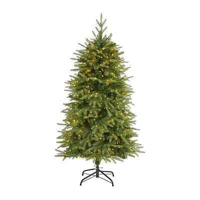Nearly Natural 5 Foot Natural Look Fir With 1054 Bendable Branches And 350 Clear Led Lights Pre-Lit Christmas Tree