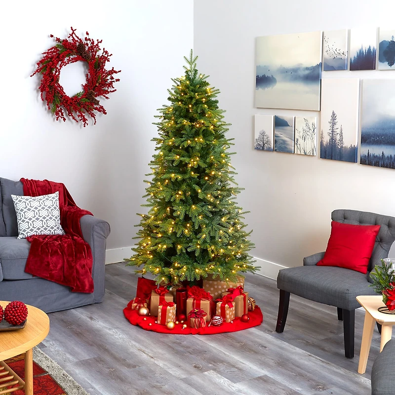 Nearly Natural 6 Foot Natural Look Fir With 1870 Bendable Branches And 350 Clear Led Lights Pre-Lit Christmas Tree