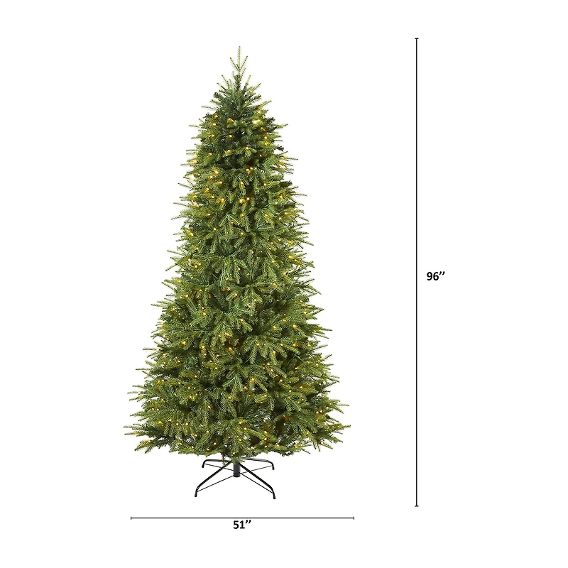 Nearly Natural 8 Foot Natural Look Fir With 3470 Bendable Branches And 700 Clear Led Lights Pre-Lit Christmas Tree