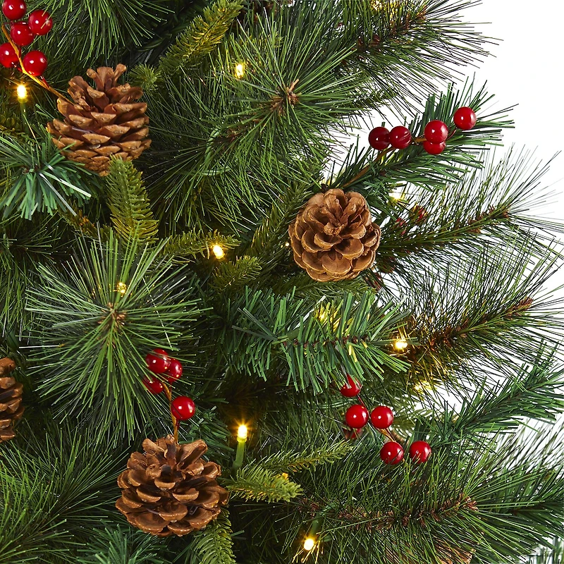 Nearly Natural 5 Foot Pine With Pine Cones And Berries And 150 Clear Led Lights Pre-Lit Christmas Tree