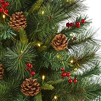 Nearly Natural 5 Foot Pine With Pine Cones And Berries And 150 Clear Led Lights Pre-Lit Christmas Tree