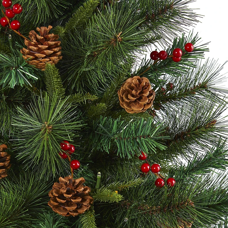 Nearly Natural 5 Foot Pine With Pine Cones And Berries And 150 Clear Led Lights Pre-Lit Christmas Tree