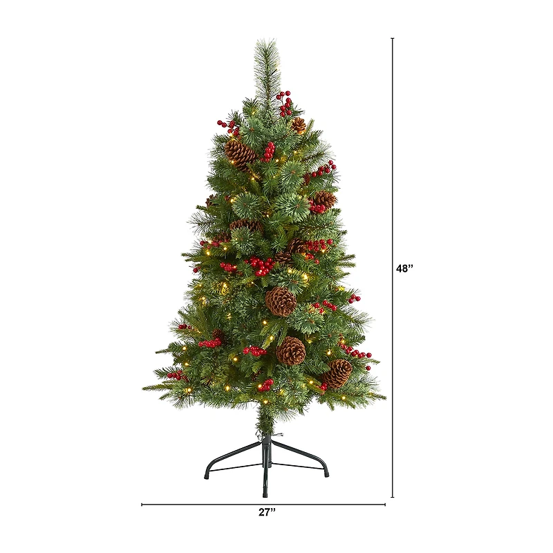 Nearly Natural 4 Foot Pine With Pine Cones And Berries And 150 Clear Led Lights Pre-Lit Christmas Tree