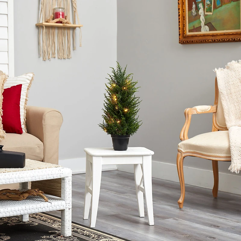 Nearly Natural 18in. Cedar With Led Lights Uv Resistant (Indoor/Outdoor) 1 1/2 Feet Pre-Lit Cedar Christmas Tree