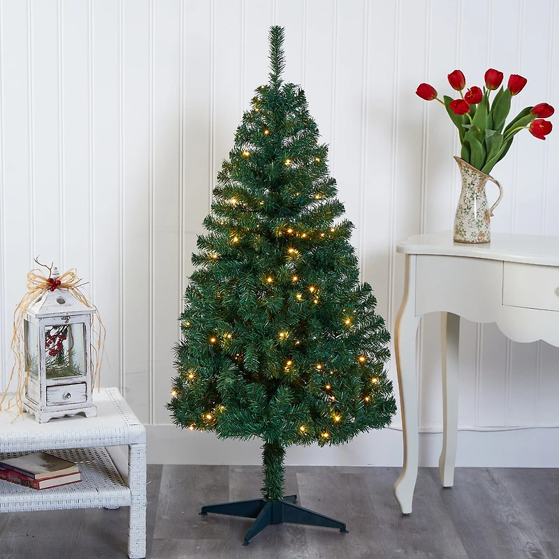Nearly Natural 4 Foot Northern Tip Pine With 100 Clear Led Lights Pre-Lit Christmas Tree