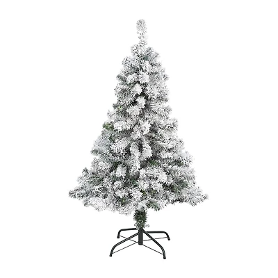 Nearly Natural 4 Foot Rock Springs Flocked Spruce Christmas Tree