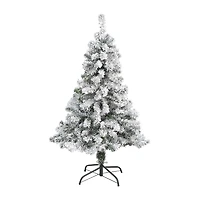 Nearly Natural 4 Foot Rock Springs Flocked Spruce Christmas Tree