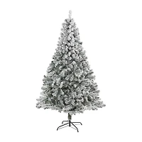 Nearly Natural 7 Foot Rock Springs Flocked Spruce With 800 Bendable Branches Christmas Tree
