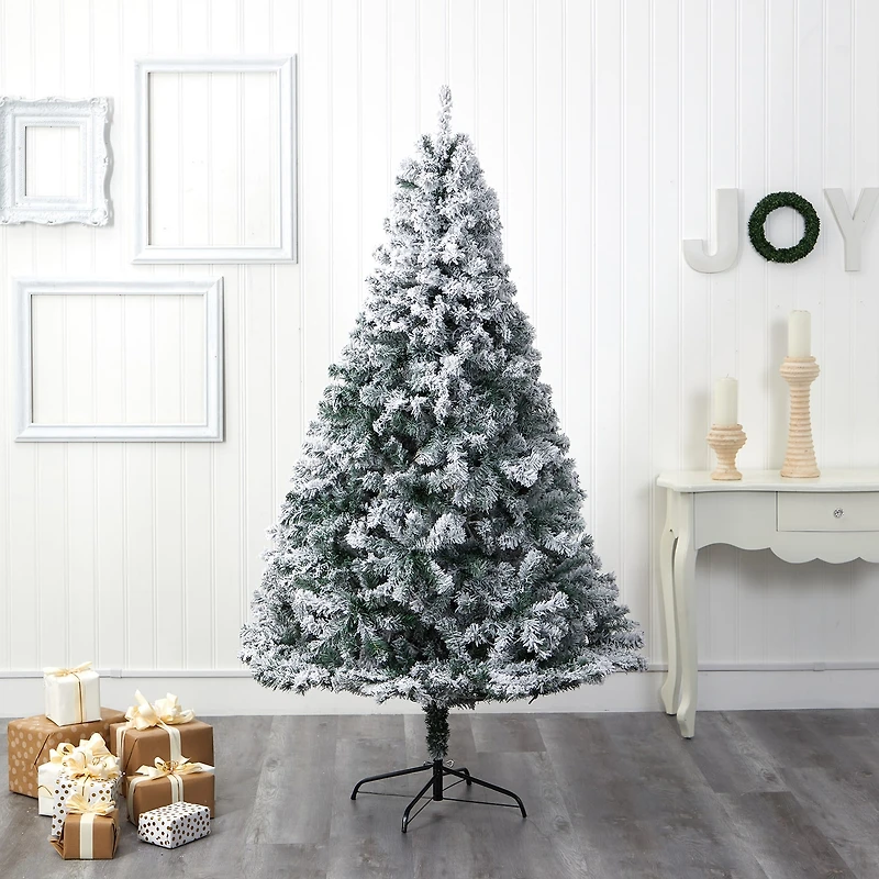 Nearly Natural 7 Foot Rock Springs Flocked Spruce With 800 Bendable Branches Christmas Tree