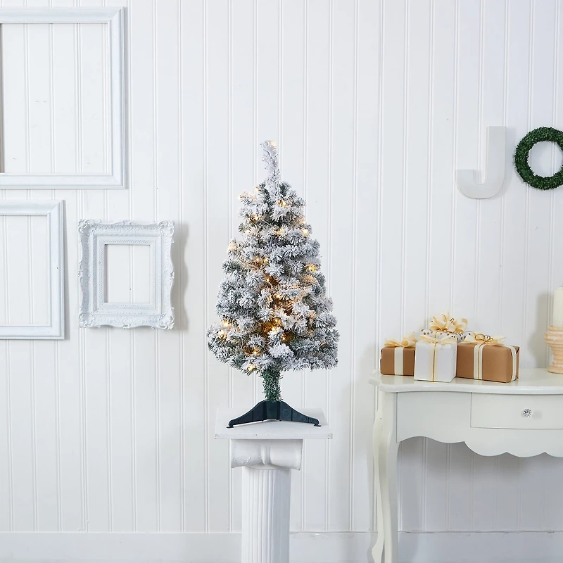 Nearly Natural 3 Foot Flocked Rock Springs Spruce Pre-Lit Christmas Tree