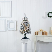 Nearly Natural 3 Foot Flocked Rock Springs Spruce Pre-Lit Christmas Tree