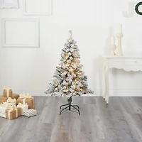 Nearly Natural 4 Foot Rock Springs Flocked Spruce With 100 Clear Led Lights Pre-Lit Christmas Tree
