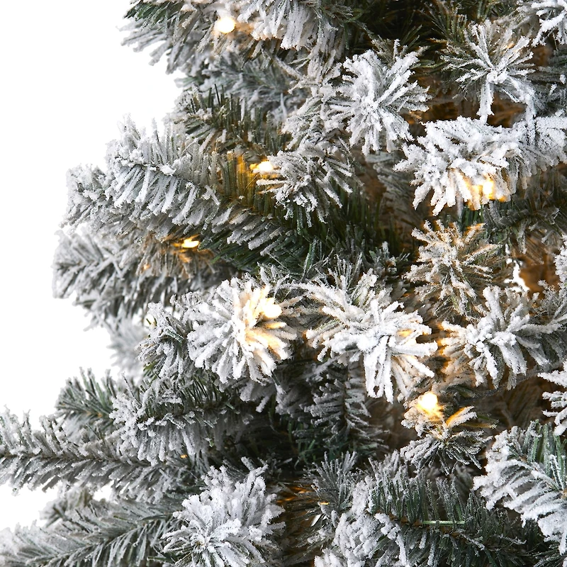 Nearly Natural 6 Foot Flocked Rock Springs Spruce With 250 Clear Led Lights Pre-Lit Christmas Tree