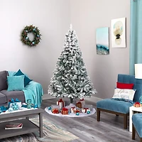 Nearly Natural 7 Foot Rock Springs Flocked Spruce With 800 Bendable Branches And 350 Clear Led Lights Pre-Lit Christmas Tree