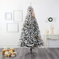 Nearly Natural 8 Foot Rock Springs Flocked Spruce With 1186 Bendable Branches And 500 Clear Led Lights Pre-Lit Christmas Tree