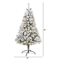 Nearly Natural 5 Foot White River Mountain Flocked Pine With Pinecones And 150 Clear Led Lights Pre-Lit Christmas Tree