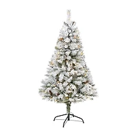 Nearly Natural 5 Foot White River Mountain Flocked Pine With Pinecones And 150 Clear Led Lights Pre-Lit Christmas Tree