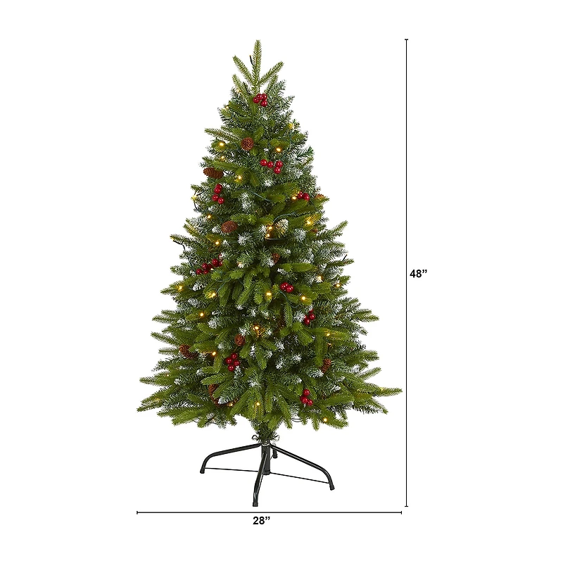 Nearly Natural 4 Foot Snow Tipped Spruce With Frosted Berries And Pinecones And 100 Clear Led Lights Pre-Lit Christmas Tree