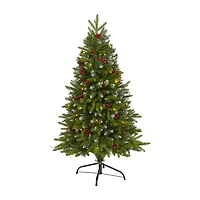 Nearly Natural 4 Foot Snow Tipped Spruce With Frosted Berries And Pinecones And 100 Clear Led Lights Pre-Lit Christmas Tree