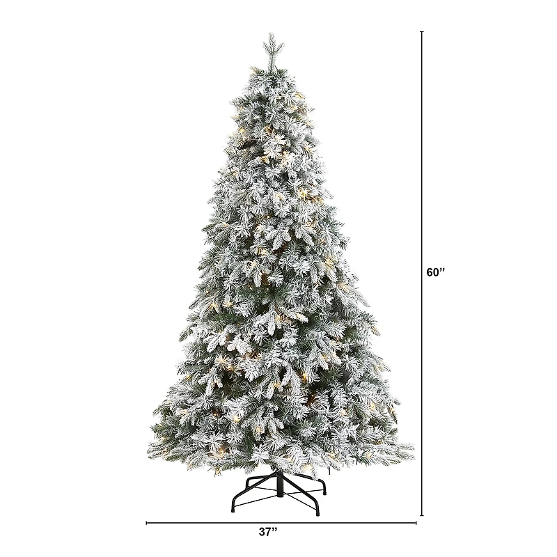 Nearly Natural 5 Foot Flocked Vermont Mixed Pine With 150 Clear Led Lights Pre-Lit Christmas Tree