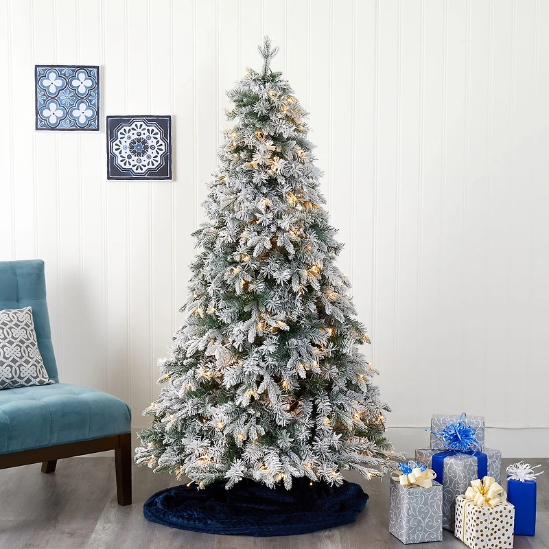 Nearly Natural 5 Foot Flocked Vermont Mixed Pine With 150 Clear Led Lights Pre-Lit Christmas Tree