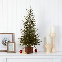Nearly Natural Natural Look Christmas In Wood Planter With Pine Cones 3 Foot Pine Christmas Tree