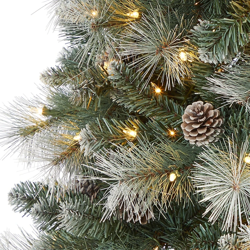 Nearly Natural 7 Foot Pine With Pine Cones And 882 Bendable Branches And 400 Clear Lights Pre-Lit Christmas Tree
