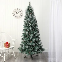 Nearly Natural 7 Foot Pine With Pine Cones And 882 Bendable Branches And 400 Clear Lights Pre-Lit Christmas Tree