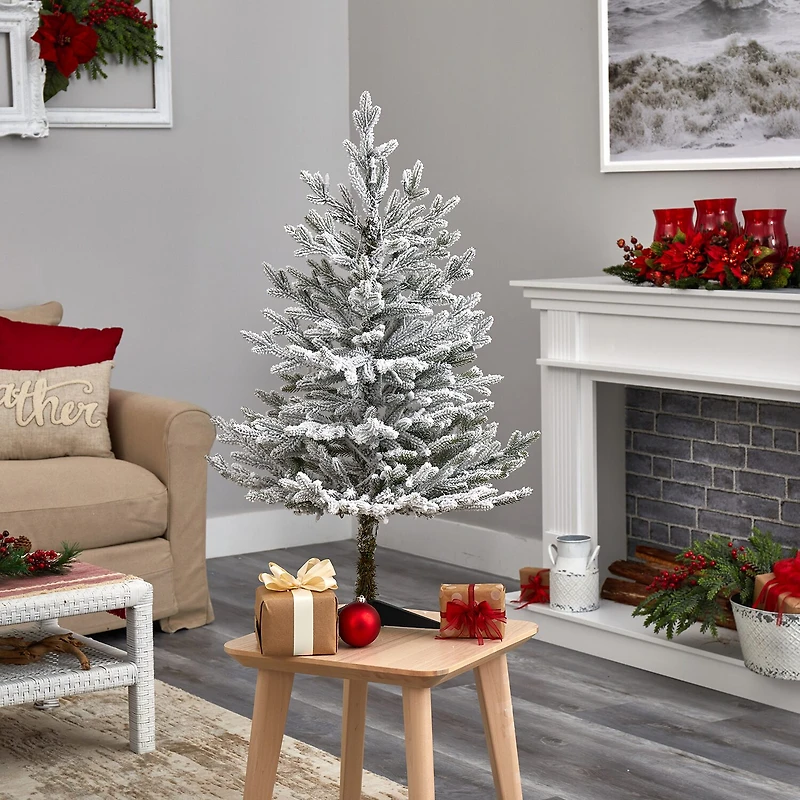 Nearly Natural 3 Foot Flocked Fraser Fir With 481 Bendable Branches And 200 Warm White Lights Pre-Lit Christmas Tree