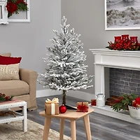 Nearly Natural 3 Foot Flocked Fraser Fir With 481 Bendable Branches And 200 Warm White Lights Pre-Lit Christmas Tree
