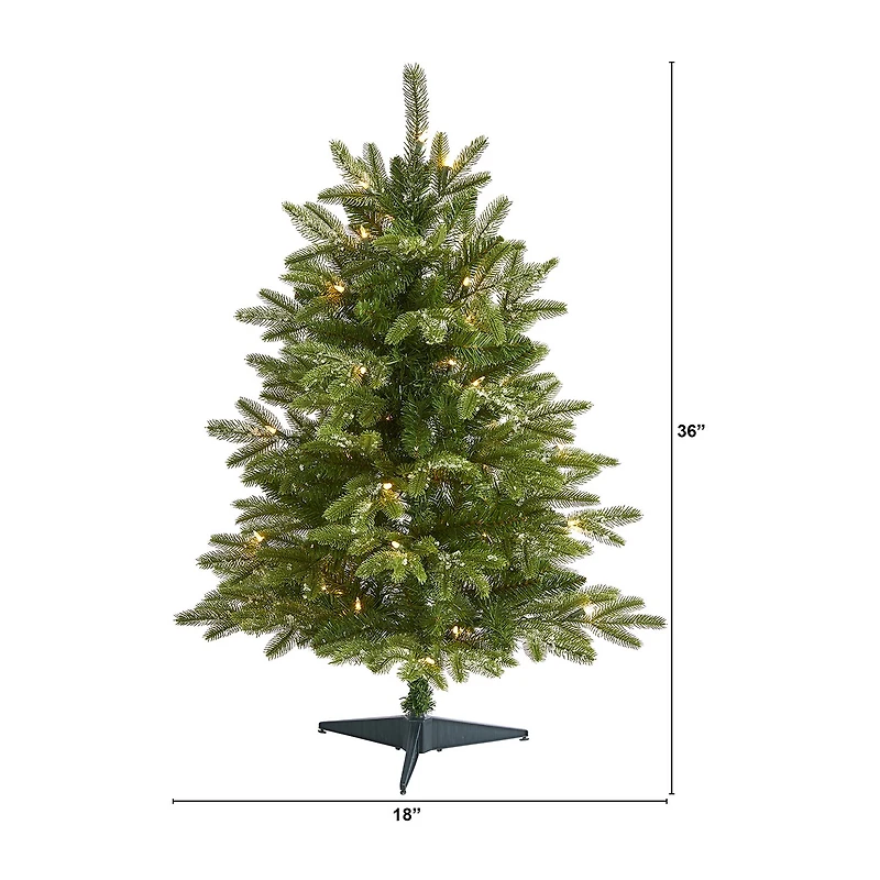 Nearly Natural 3 Foot Snowed Grand Teton Fir With 111 Bendable Branches And 50 Clear Lights Pre-Lit Christmas Tree