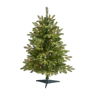 Nearly Natural 3 Foot Snowed Grand Teton Fir With 111 Bendable Branches And 50 Clear Lights Pre-Lit Christmas Tree