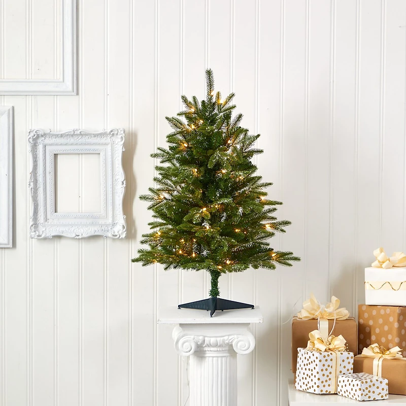Nearly Natural 3 Foot Snowed Grand Teton Fir With 111 Bendable Branches And 50 Clear Lights Pre-Lit Christmas Tree