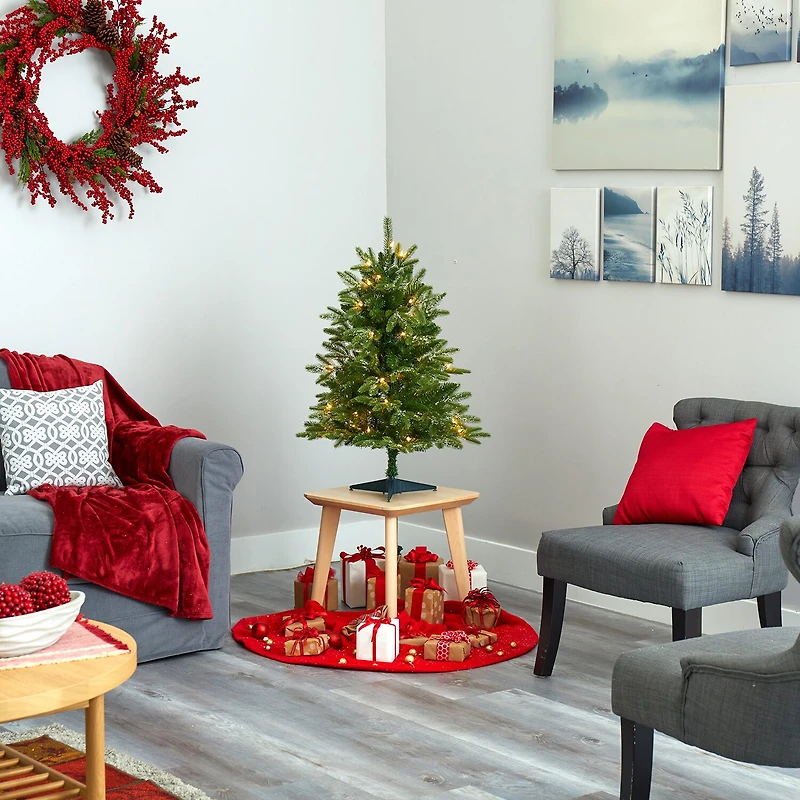 Nearly Natural 3 Foot Snowed Grand Teton Fir With 111 Bendable Branches And 50 Clear Lights Pre-Lit Christmas Tree