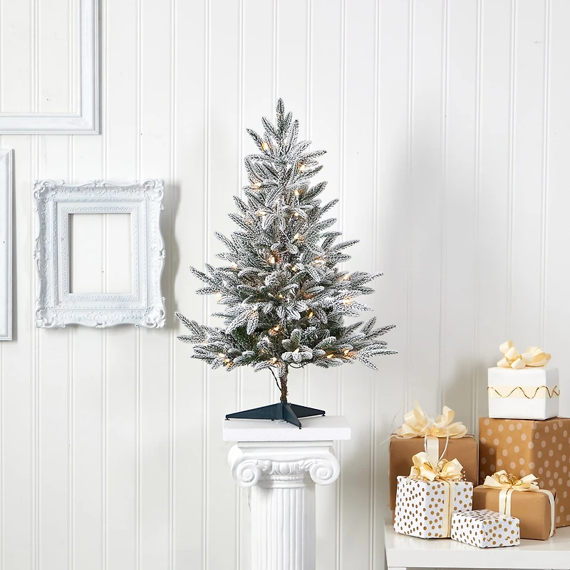Nearly Natural 3 Foot Manchester Flocked Spruce Pre-Lit Christmas Tree