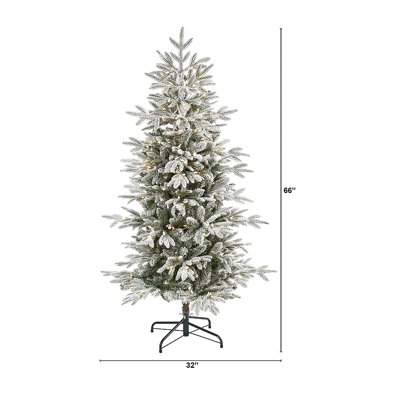 Nearly Natural 5 1/2 Foot Flocked Manchester Spruce With 560 Bendable Branches And 200 Lights Pre-Lit Christmas Tree