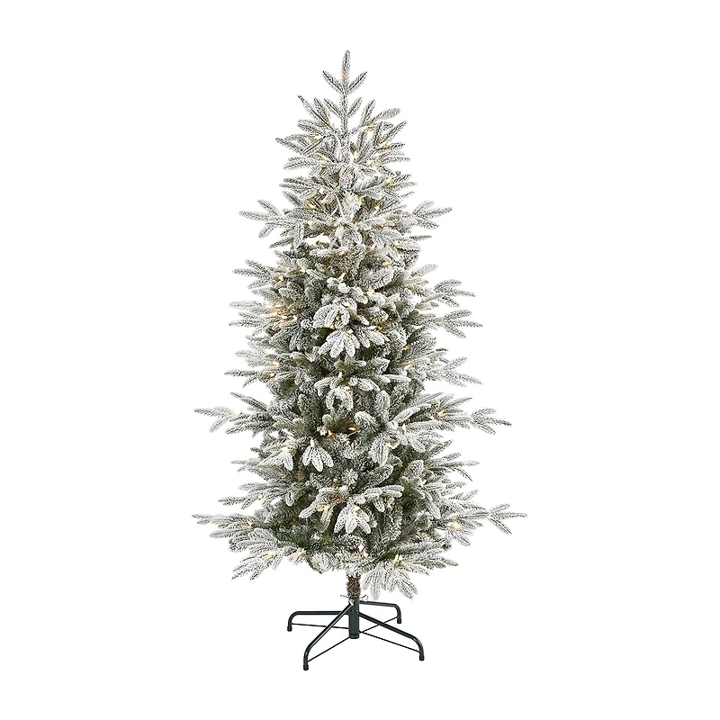 Nearly Natural 5 1/2 Foot Flocked Manchester Spruce With 560 Bendable Branches And 200 Lights Pre-Lit Christmas Tree