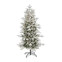 Nearly Natural 5 1/2 Foot Flocked Manchester Spruce With 560 Bendable Branches And 200 Lights Pre-Lit Christmas Tree