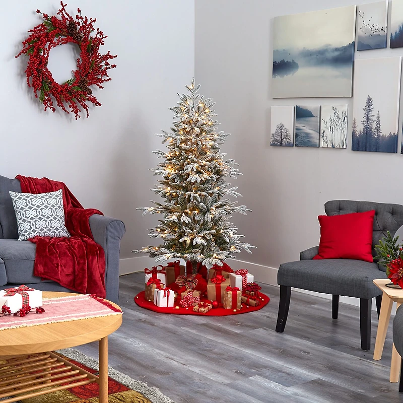Nearly Natural 5 1/2 Foot Flocked Manchester Spruce With 560 Bendable Branches And 200 Lights Pre-Lit Christmas Tree