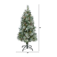 Nearly Natural Foot Frosted Pine With Pine Cones And Bendable Branches And Clear Lights Pre-Lit Christmas Tree