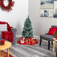Nearly Natural Foot Frosted Pine With Pine Cones And Bendable Branches And Clear Lights Pre-Lit Christmas Tree