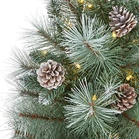 Nearly Natural Foot Frosted Pine With Pine Cones And Bendable Branches And Clear Lights Pre-Lit Christmas Tree
